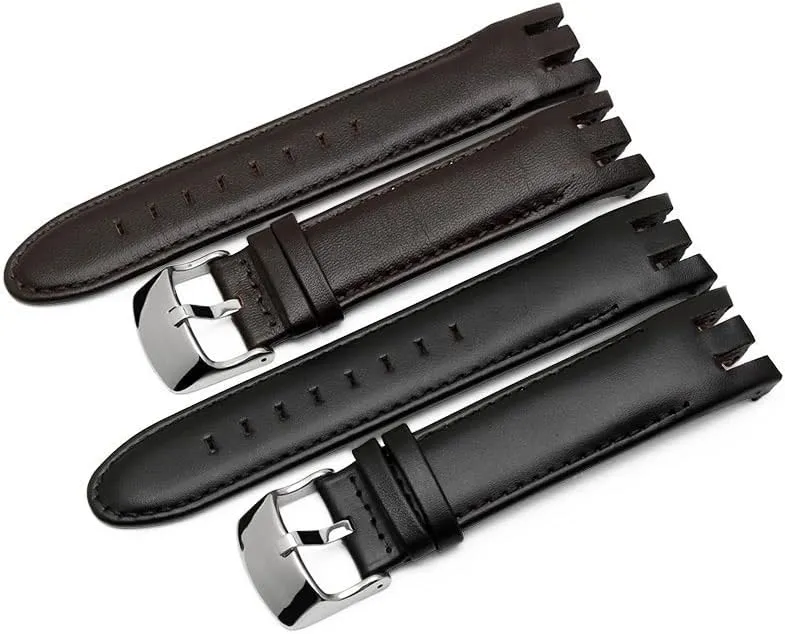 : 21mm) Genuine Leather Watch Bracelet for Swatch YRS403 412 402G Watch Band 21mm watchband grid flier craft dive literary Men Curved end Watches Strap (Color : Plain Brown, Size 