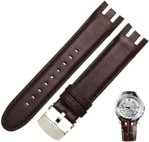 : 21mm) Genuine Leather Watch Bracelet for Swatch YRS403 412 402G Watch Band 21mm watchband grid flier craft dive literary Men Curved end Watches Strap (Color : Plain Brown, Size 