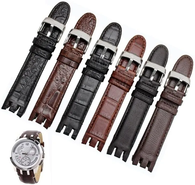 : 21mm) Genuine Leather Watch Bracelet for Swatch YRS403 412 402G Watch Band 21mm watchband grid flier craft dive literary Men Curved end Watches Strap (Color : Plain Brown, Size 