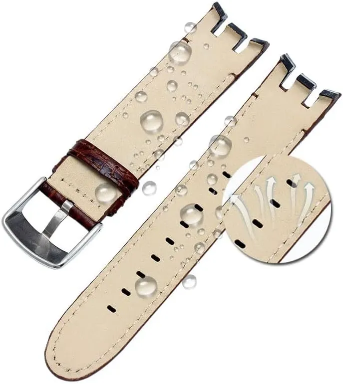 : 21mm) Genuine Leather Watch Bracelet for Swatch YRS403 412 402G Watch Band 21mm watchband grid flier craft dive literary Men Curved end Watches Strap (Color : Plain Brown, Size 