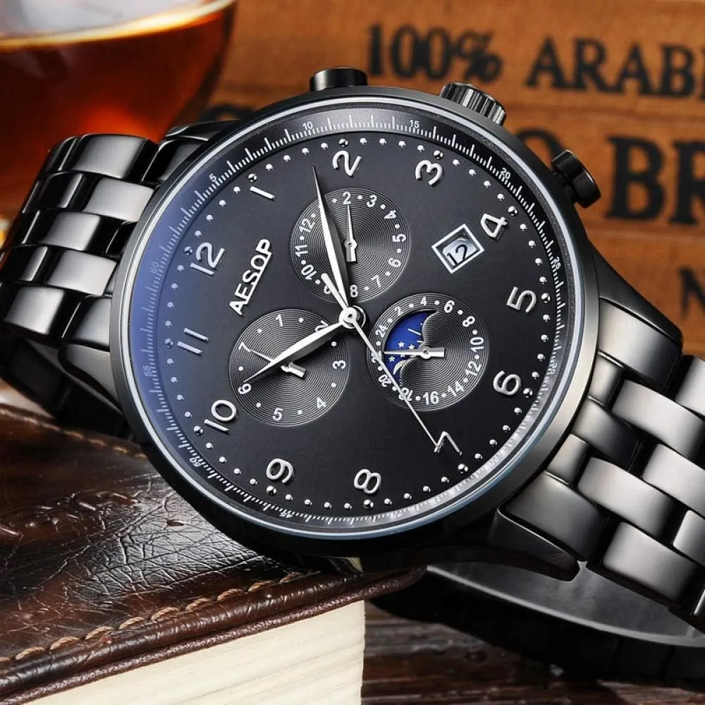 : Black Box) (White Brown convict fundamentally evening fluctuation Box) Aesop Automatic Mechanical Watch Men Luxury Men S Wrist Watches Waterproof Wristwatch Steel Male Clock Men Relogio Masculino (Color 