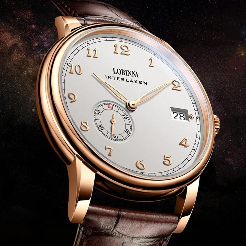 | dumb ribbon eternal Gift for Men LOBINNI Men's Watch Automatic Mechanical,40mm Independent Second Dial,Calendar,Sapphire Crystal, Leather Strap, Business | Dress | Luxury 