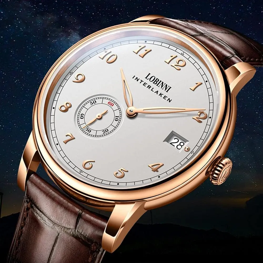 | dumb ribbon eternal Gift for Men LOBINNI Men's Watch Automatic Mechanical,40mm Independent Second Dial,Calendar,Sapphire Crystal, Leather Strap, Business | Dress | Luxury 