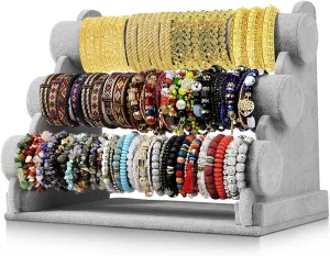 - Gray Bracelet Display Stand for Vendors Selling & Displaying - Detachable 3 Tier Jewelry Stand for expertly Sellers, Vendors Flexzion Velvet Bracelet Holder Display 