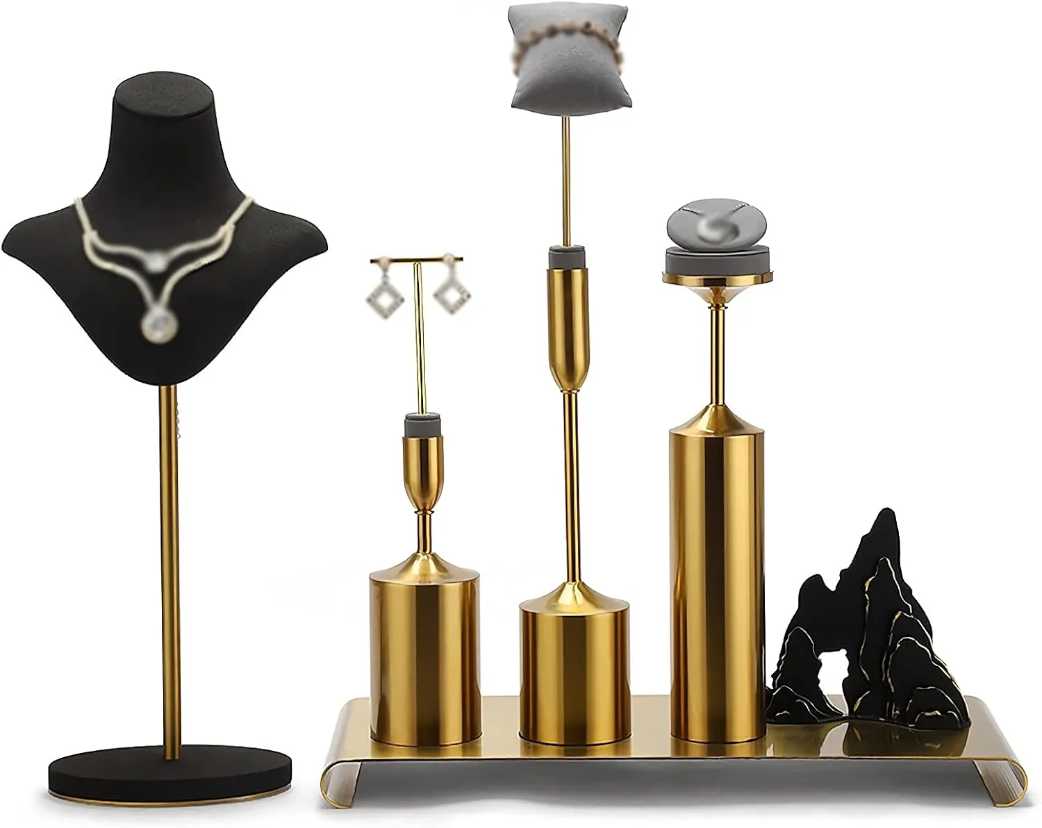 : Gris, Size : 1pc) Jewelry Towers Bracelet Stand with Black Pillow Pack, Bracelet Holder for Jewelry Bracelets, Watches, Necklaces, shale Gold Metal Base Height 18 inch Jewelry Rack (Color 