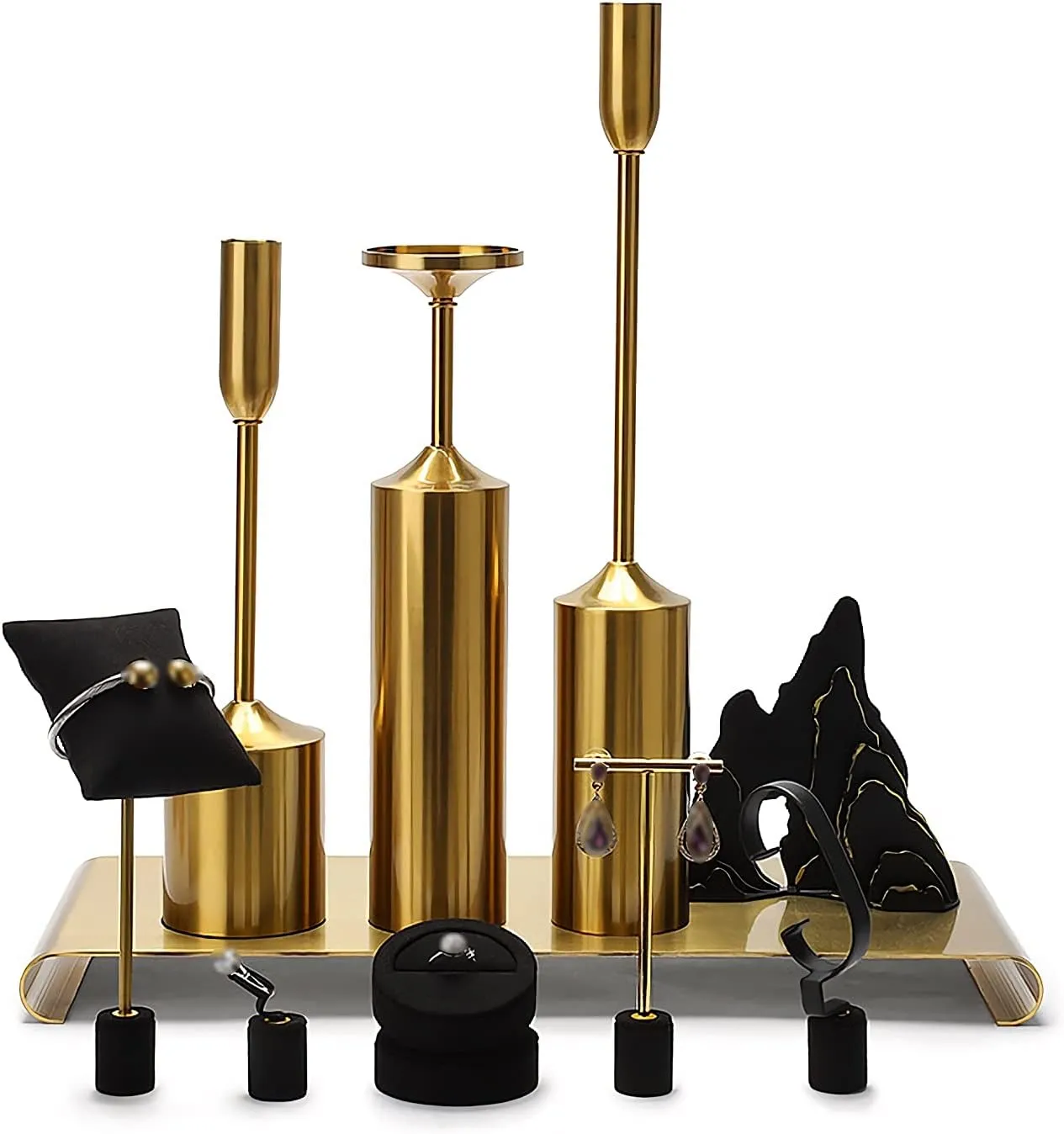 : Gris, Size : 1pc) Jewelry Towers Bracelet Stand with Black Pillow Pack, Bracelet Holder for Jewelry Bracelets, Watches, Necklaces, shale Gold Metal Base Height 18 inch Jewelry Rack (Color 