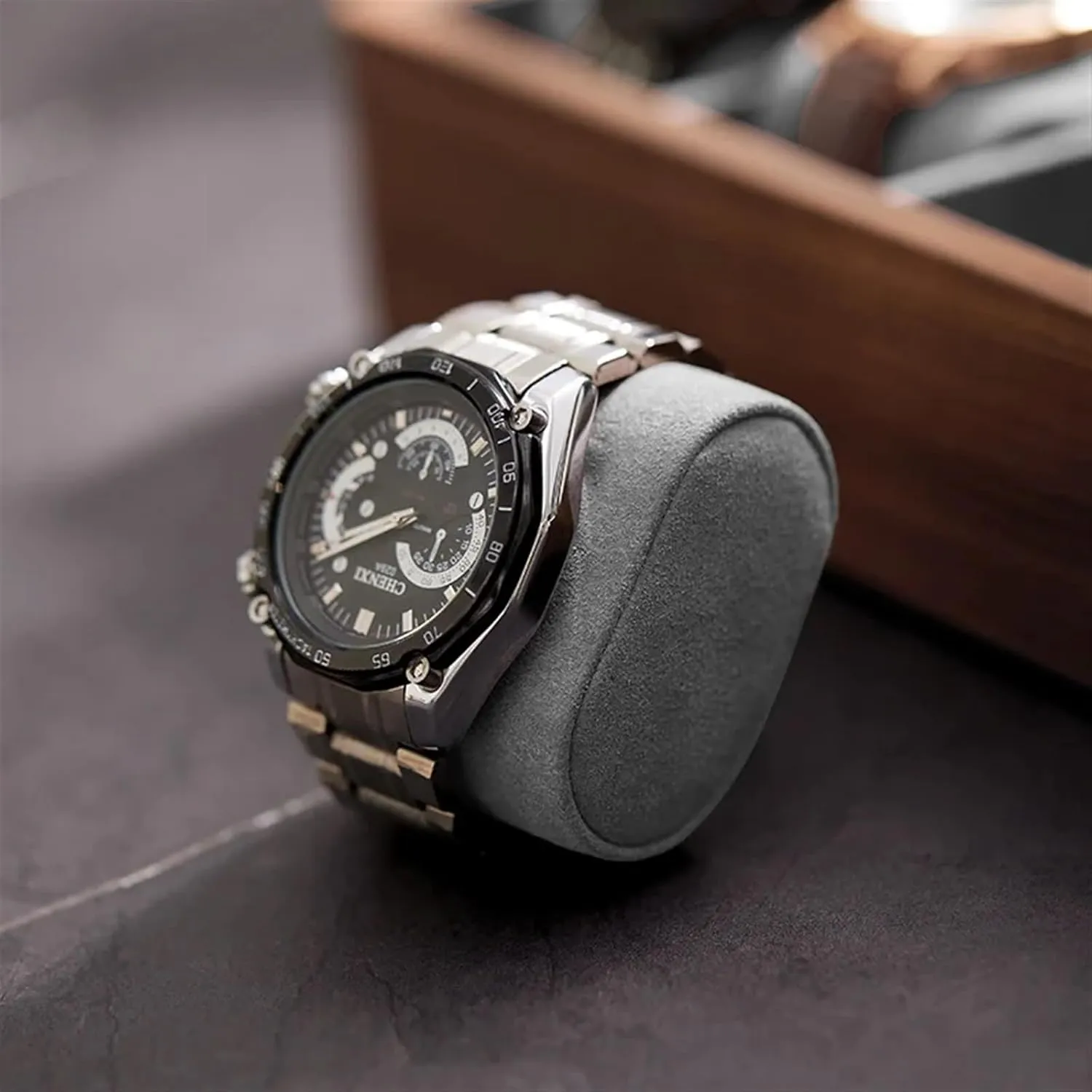 : Large watch pillow-01) PUCHEN watch box enjoyable proton mote progress Solid Wood Watch Box Storage Case Transparent Skylight Watch Box Organizer for Men Mechanical Wrist Watches Display Collection (Color 