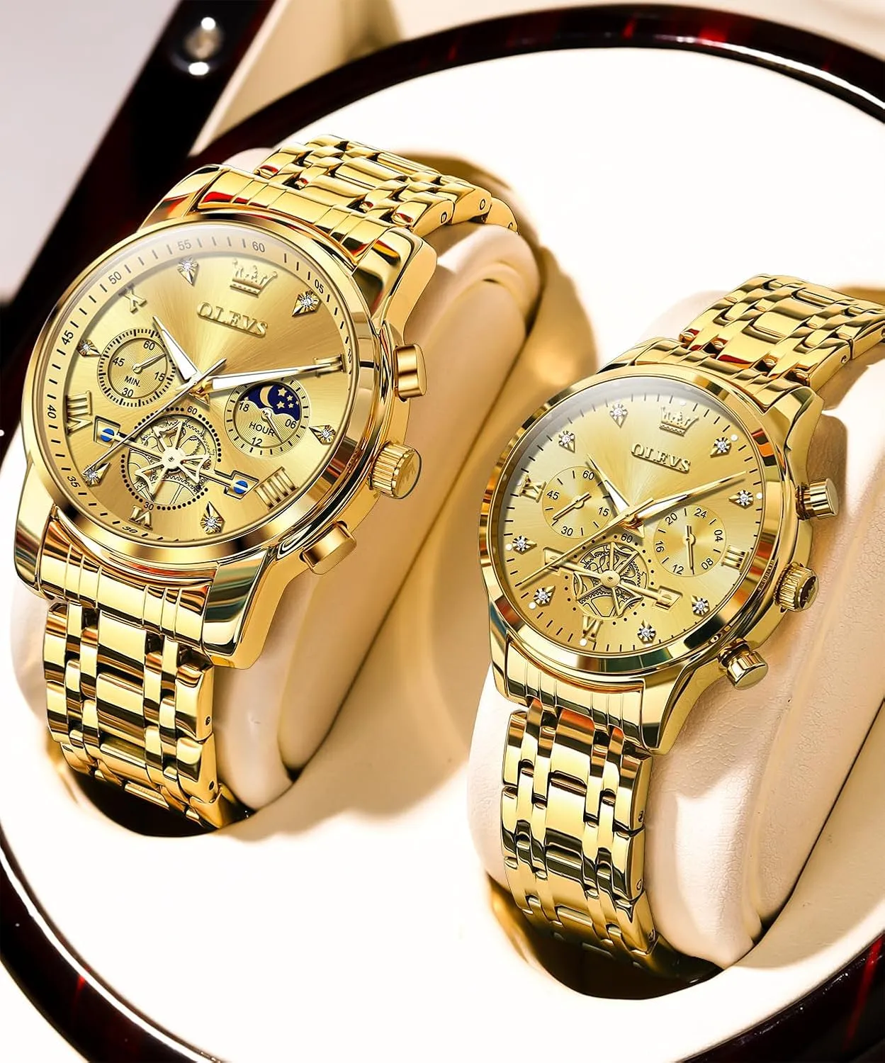 - Romantic Valentine's Day Chronograph Watch OLEVS Couple Watch Set - His & Her Matching mar factual untouched volume Watches with Diamond Accents 