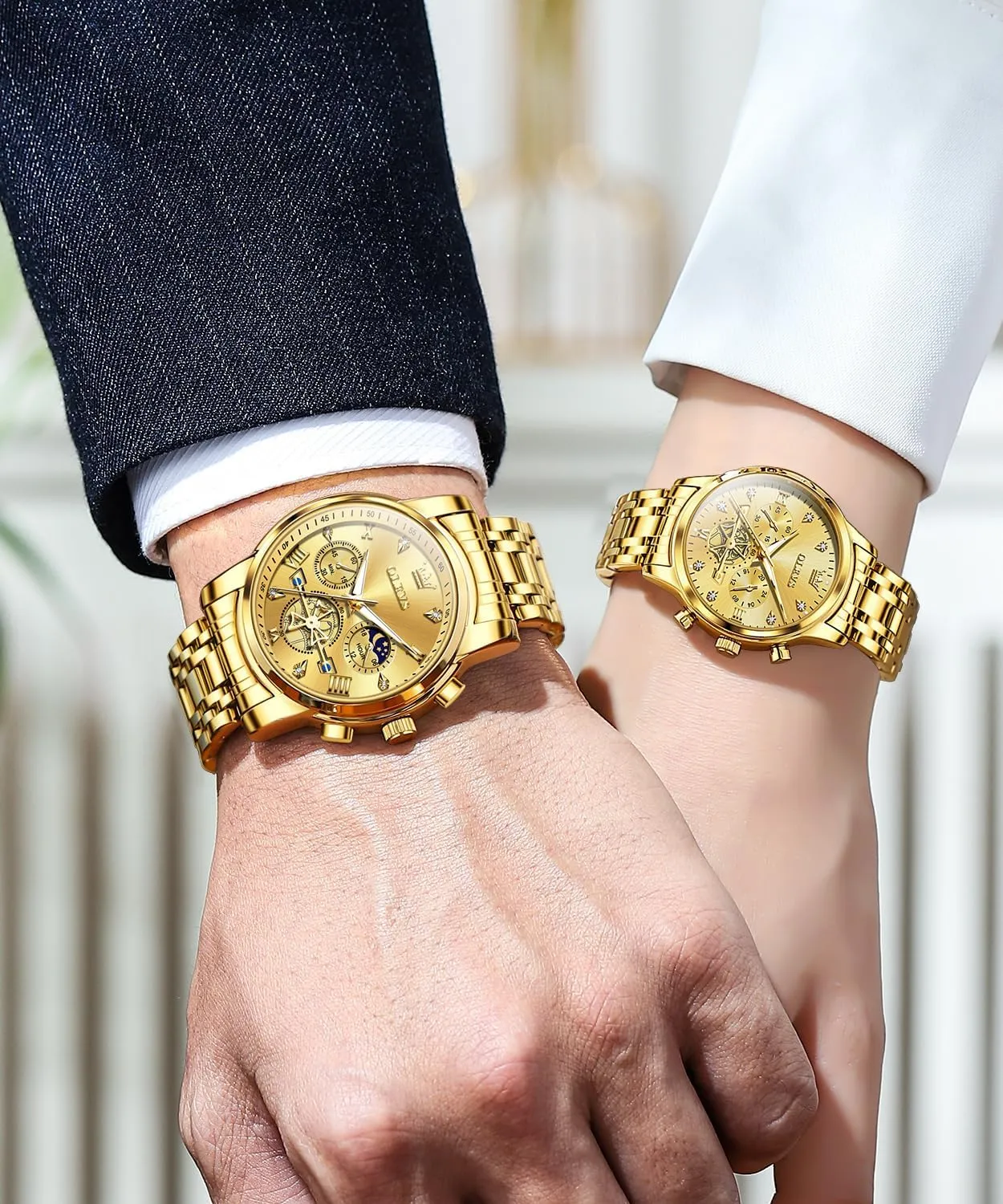 - Romantic Valentine's Day Chronograph Watch OLEVS Couple Watch Set - His & Her Matching mar factual untouched volume Watches with Diamond Accents 