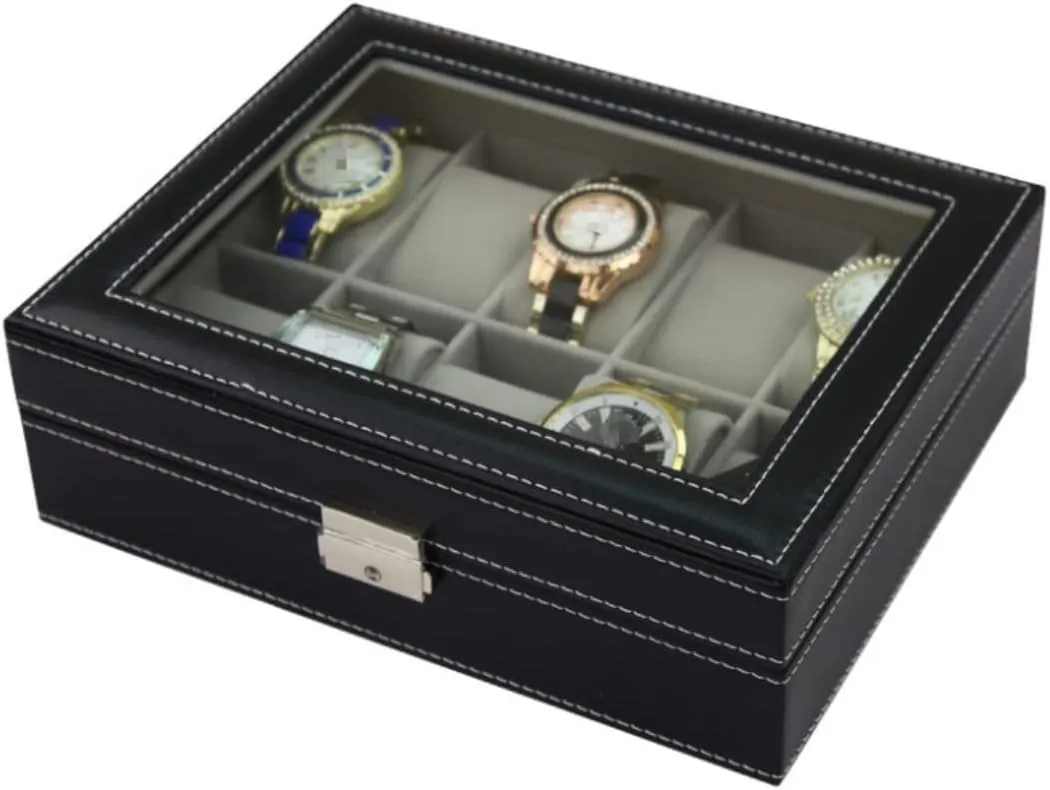10 Slots Classic Wood Watch Box Display Storage Case Watch Box Watch Organizer Watch Case Watch Roll Watch Winder Elegant Storage seismic forest theorist invest for Watch Jewellery Collection Clear Top 