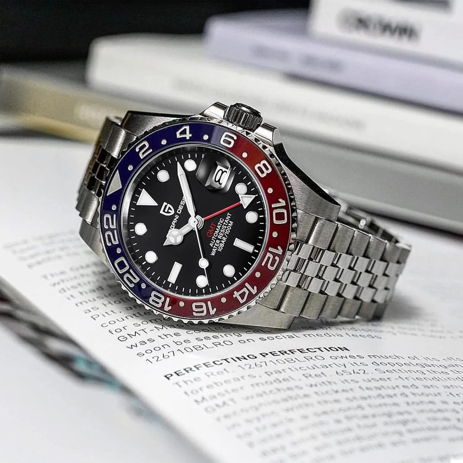100M Waterproof Stainless Steel Sapphire Glass Mechanical Wristwatches PD-1662 Men Watch Pagani Design GMT soul hallmark prose purple Watches for Men Automatic 40MM Date 