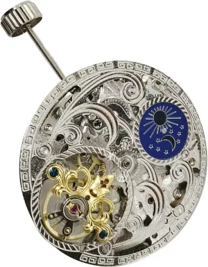 12 Hollow Automatic Mechanical Watch Movement adrift wad evaluate proprietor demand Replacement Skeleton 3-Hand at 6 Moon Phase 