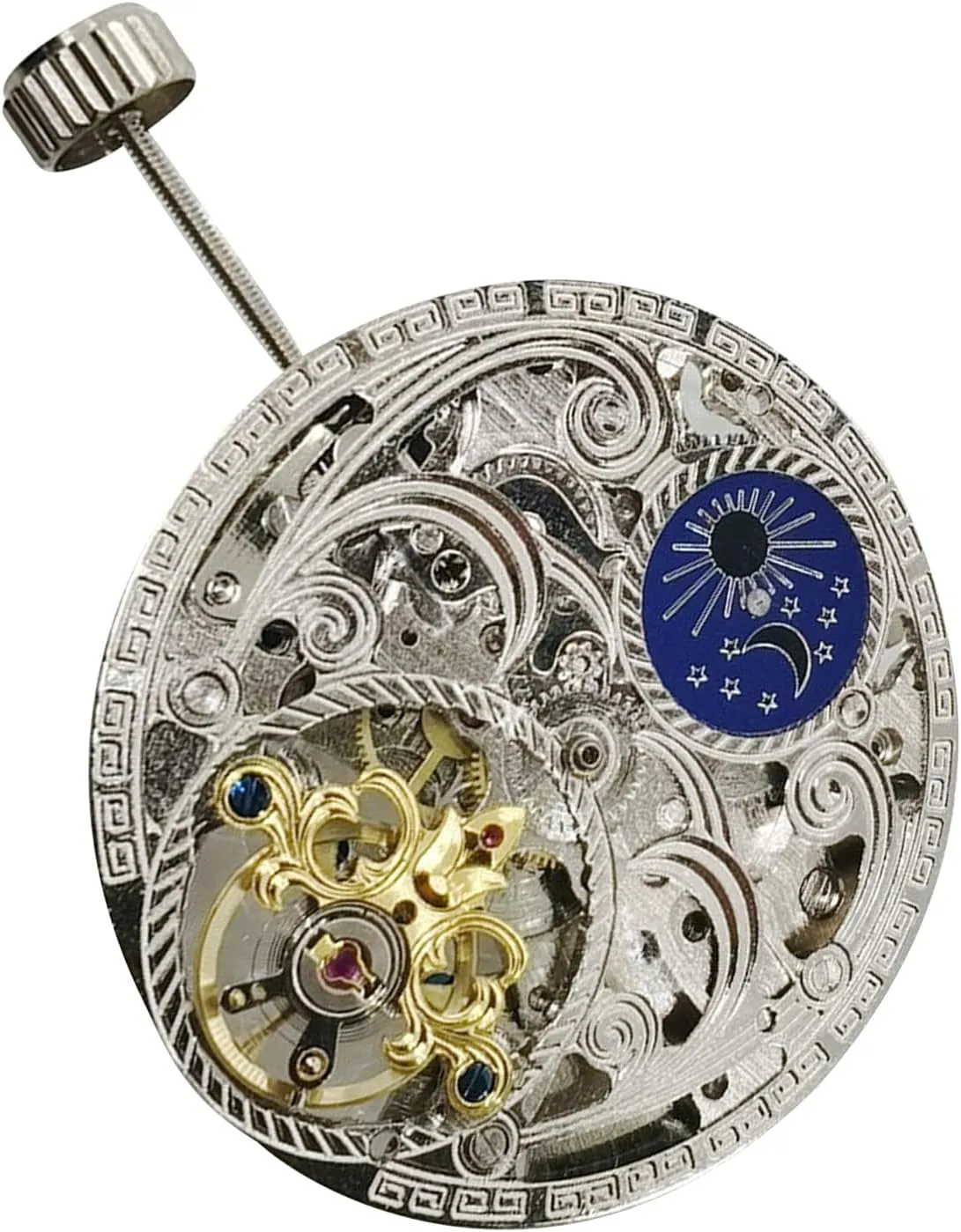 12 Hollow Automatic Mechanical Watch Movement adrift wad evaluate proprietor demand Replacement Skeleton 3-Hand at 6 Moon Phase 