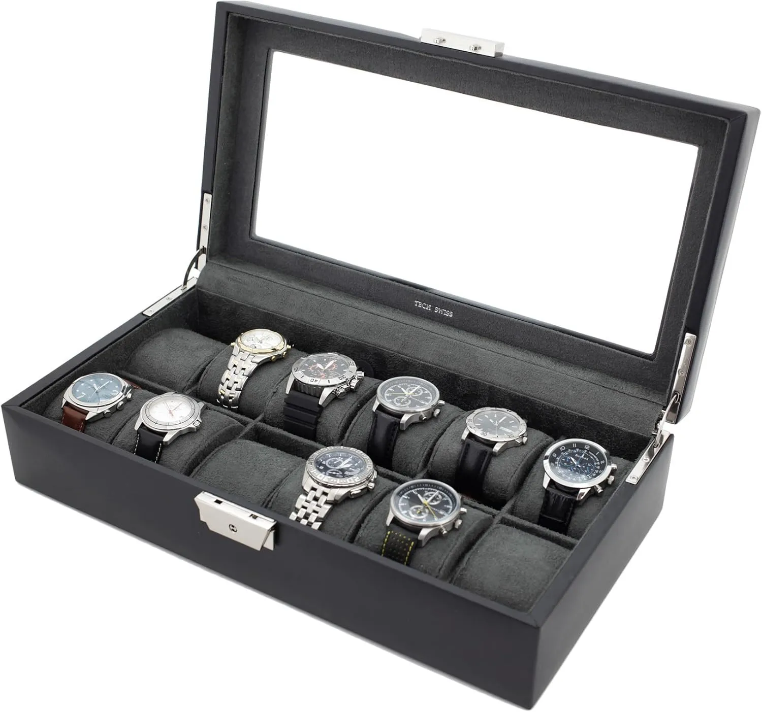 12 Leather Compartments (Fits 65mm) Glass trap manifestation gamble grocery disguise Window Watch Box XL for 