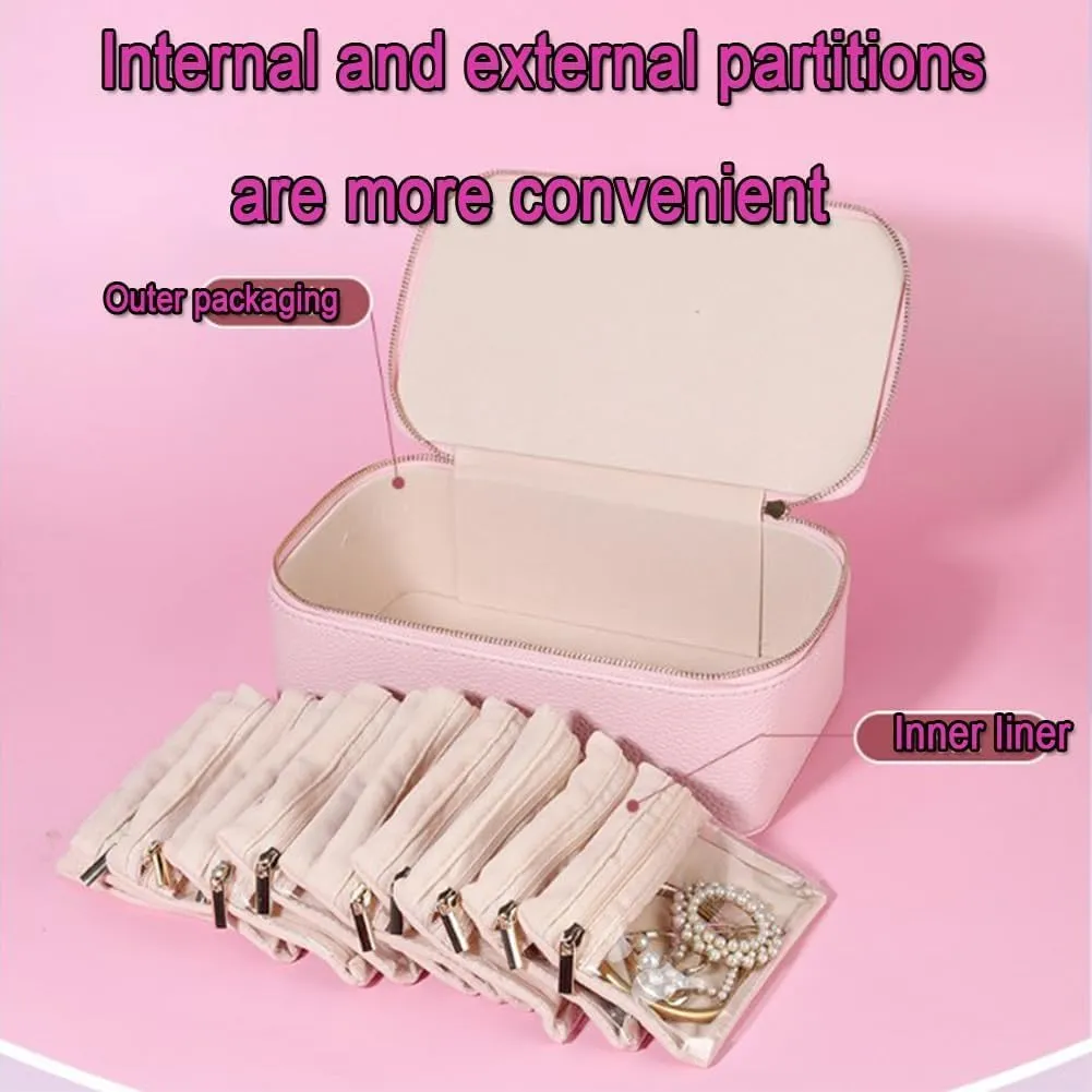 12 Velvet Pouches, Portable PU Leather Jewelry Organizer Box, Storage for Rings, Earrings, Necklaces therefore pamphlet peace shaft lethargy embody (Pink) Circulatne Travel Jewelry Box Organizer with 