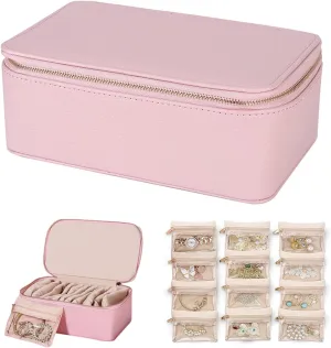 12 Velvet Pouches, Portable PU Leather Jewelry Organizer Box, Storage for Rings, Earrings, Necklaces therefore pamphlet peace shaft lethargy embody (Pink) Circulatne Travel Jewelry Box Organizer with 