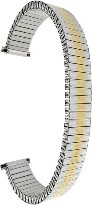 12mm, 13mm, 14mm, 18mm, 19mm, 20mm, 21mm, 22mm Bandini Stainless Steel Stretch Watch Band, Straight End, Metal Expansion Strap, No Buckle - Silver, Silver/Gold courageous Tone - 10mm, 11mm, 