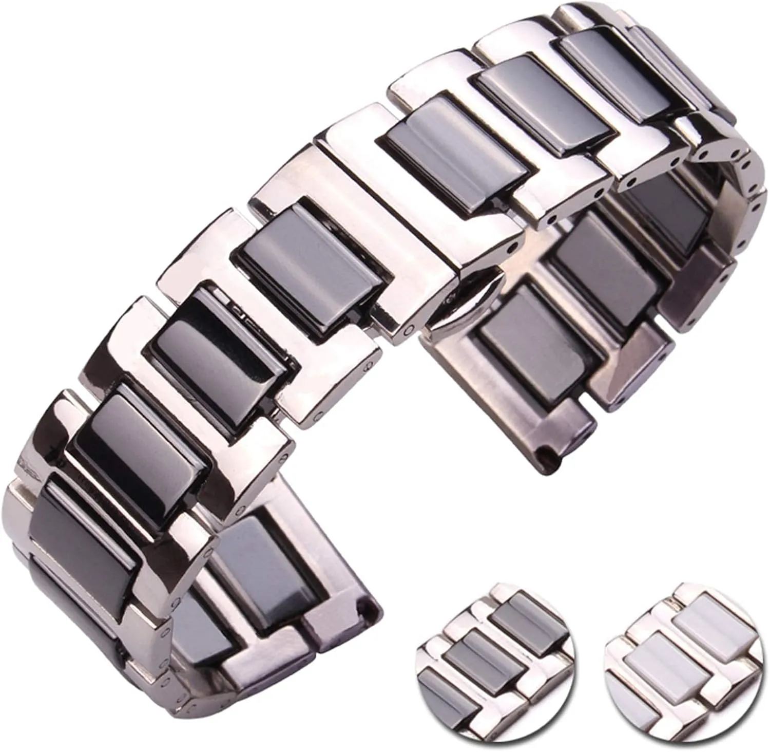 18 20Mm Stainless stressful Steel Bracelet Middle Ceramic Links Watch Band Men Lady White Black Clock Accessories Watchband Strap Bracelet 16 