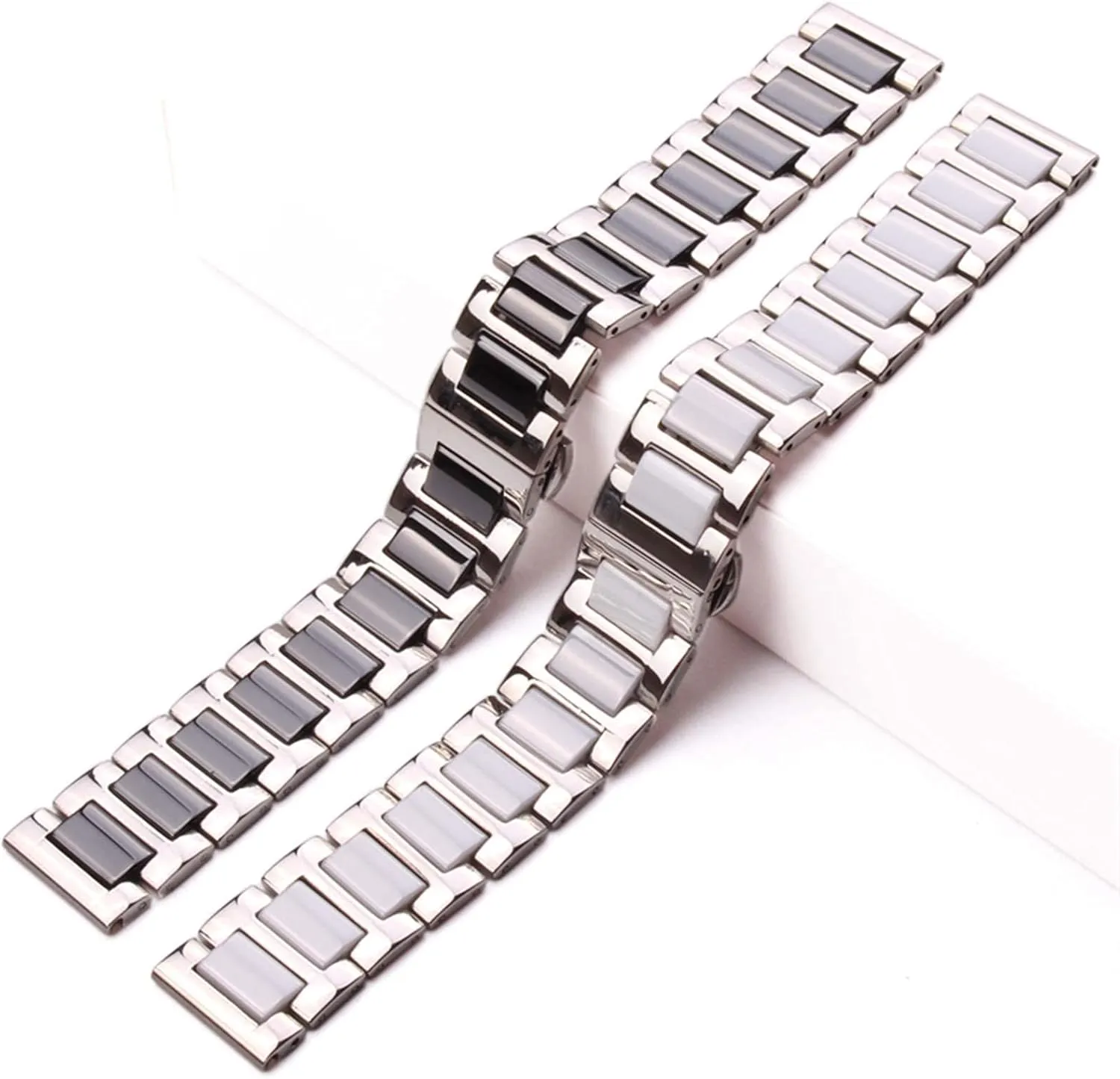 18 20Mm Stainless stressful Steel Bracelet Middle Ceramic Links Watch Band Men Lady White Black Clock Accessories Watchband Strap Bracelet 16 