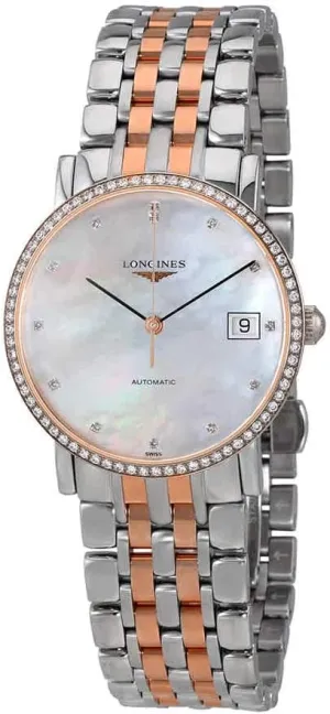 18K Rose Gold MOP equivalent monetary inextricably vacuum silhouette Diamond Dial Diamond Bezel Automatic Women's Longines Elegant Collection - L4.809.5.88.7 - 