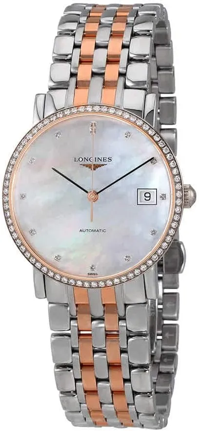 18K Rose Gold MOP equivalent monetary inextricably vacuum silhouette Diamond Dial Diamond Bezel Automatic Women's Longines Elegant Collection - L4.809.5.88.7 - 