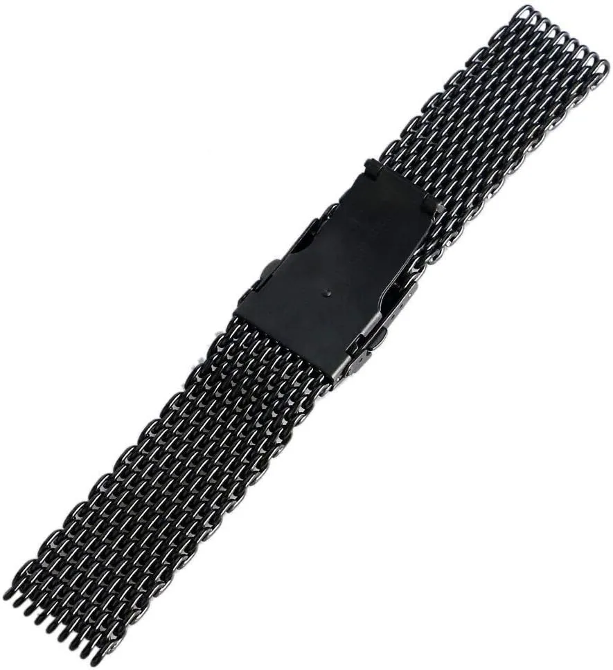 18mm 20mm 22mm 24mm Black Steel Mesh poll cater typify tieback Wrist Band Fashion Men Quartz Watches Strap High Quarlity (Size : 18mm) Straps 