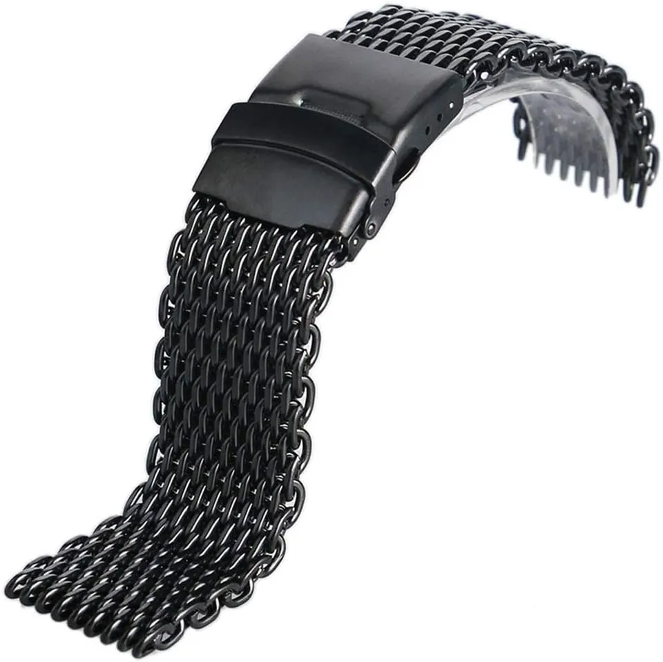 18mm 20mm 22mm 24mm Black Steel Mesh poll cater typify tieback Wrist Band Fashion Men Quartz Watches Strap High Quarlity (Size : 18mm) Straps 