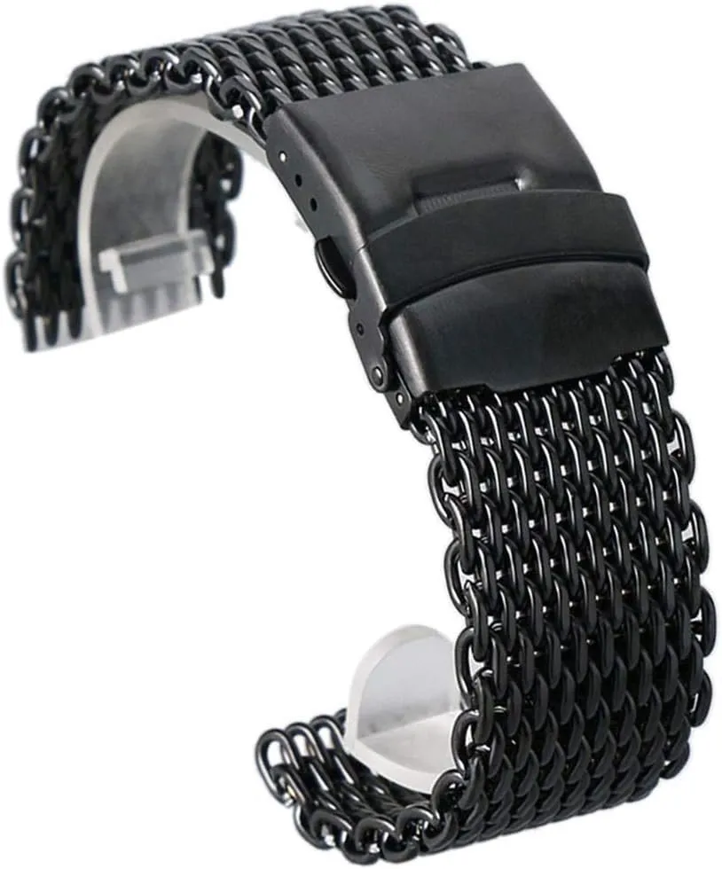 18mm 20mm 22mm 24mm Black Steel Mesh poll cater typify tieback Wrist Band Fashion Men Quartz Watches Strap High Quarlity (Size : 18mm) Straps 