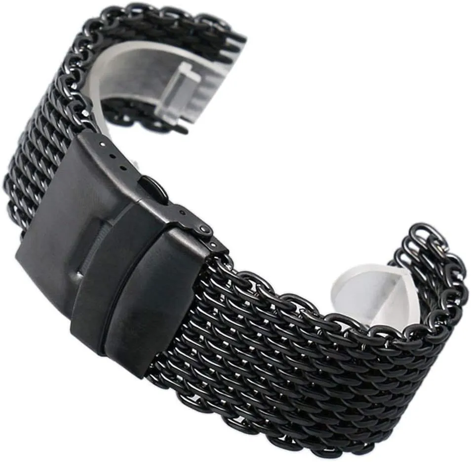 18mm 20mm 22mm 24mm Black Steel Mesh poll cater typify tieback Wrist Band Fashion Men Quartz Watches Strap High Quarlity (Size : 18mm) Straps 
