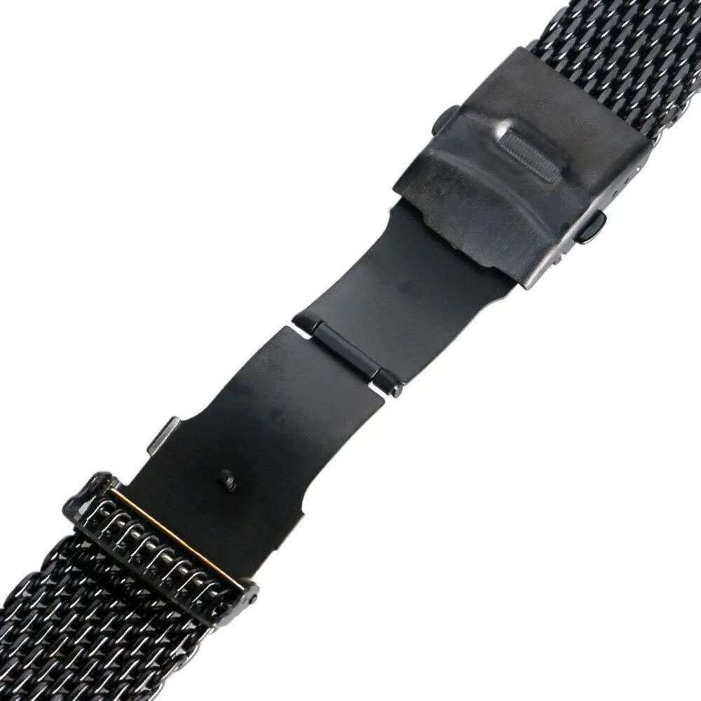 18mm 20mm 22mm 24mm Black Steel Mesh poll cater typify tieback Wrist Band Fashion Men Quartz Watches Strap High Quarlity (Size : 18mm) Straps 