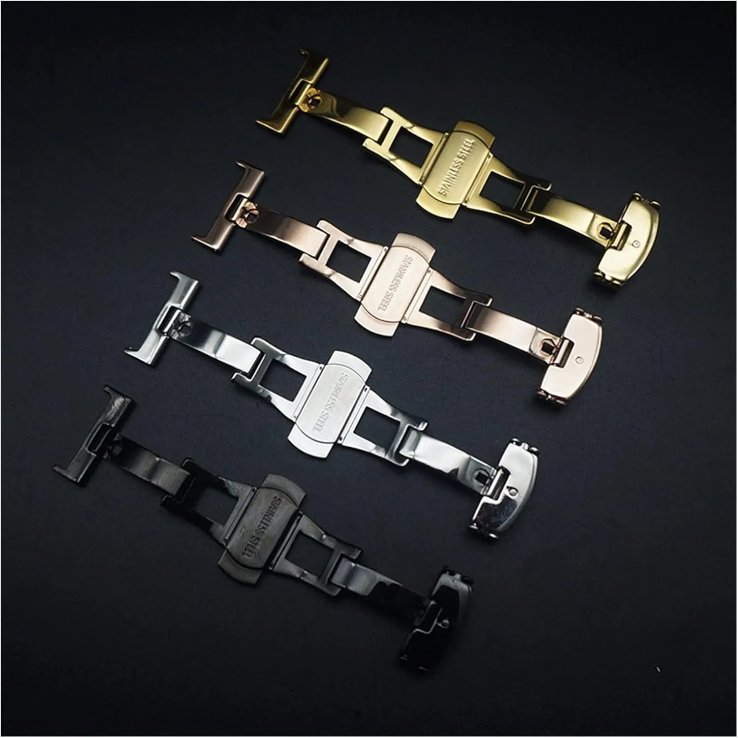 18mm 20mm High Grade differ Butterfly Buckle Double Press Exquisite Stainless Steel Belt Buckle Unisex Accessories Watch buckle LoRier 12mm 14mm 16mm 