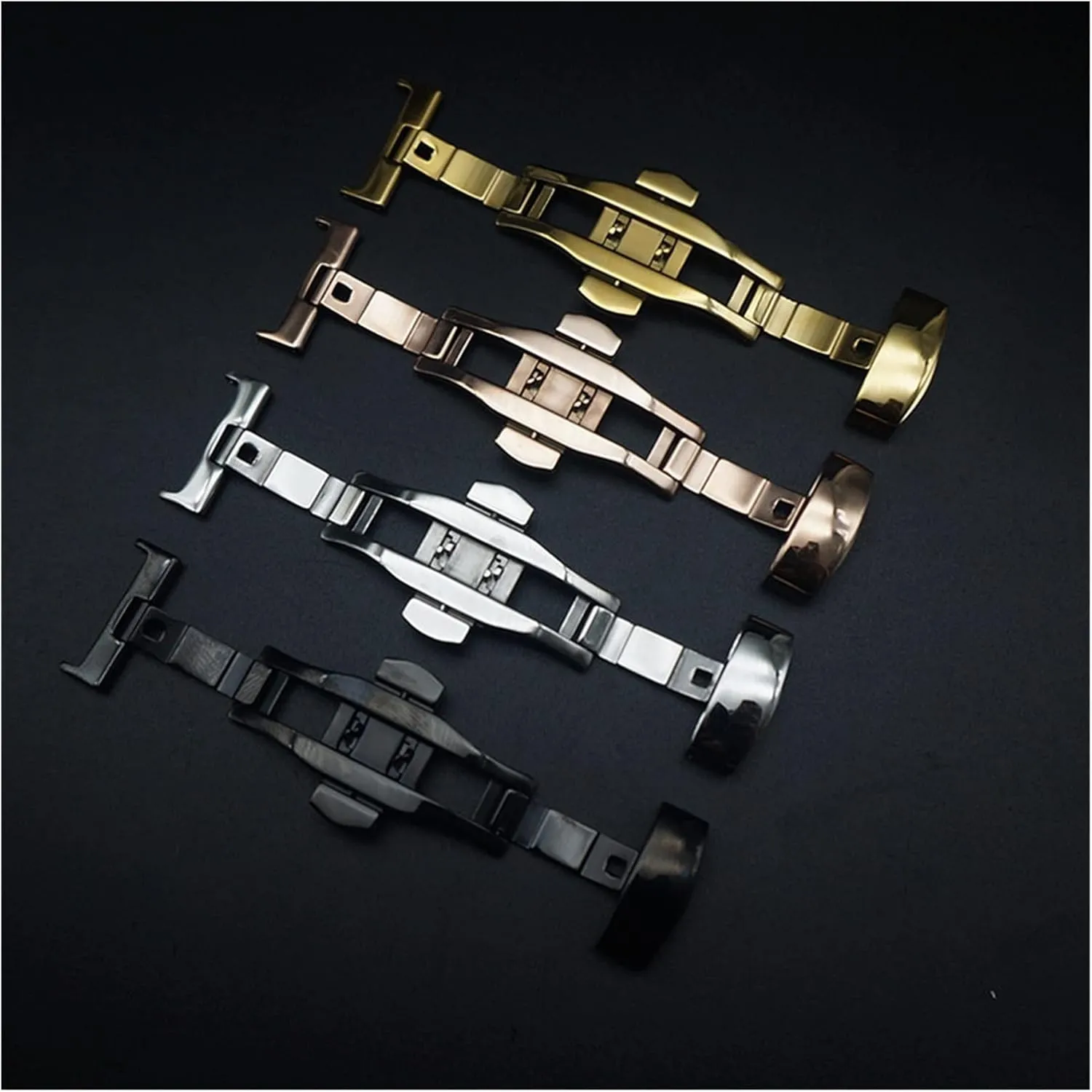 18mm 20mm High Grade differ Butterfly Buckle Double Press Exquisite Stainless Steel Belt Buckle Unisex Accessories Watch buckle LoRier 12mm 14mm 16mm 