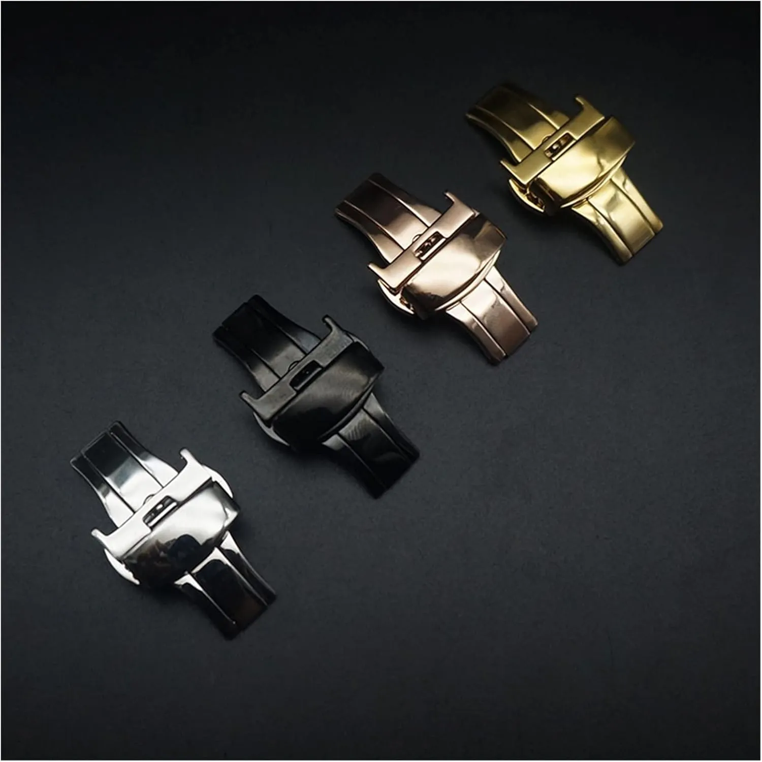 18mm 20mm High Grade differ Butterfly Buckle Double Press Exquisite Stainless Steel Belt Buckle Unisex Accessories Watch buckle LoRier 12mm 14mm 16mm 