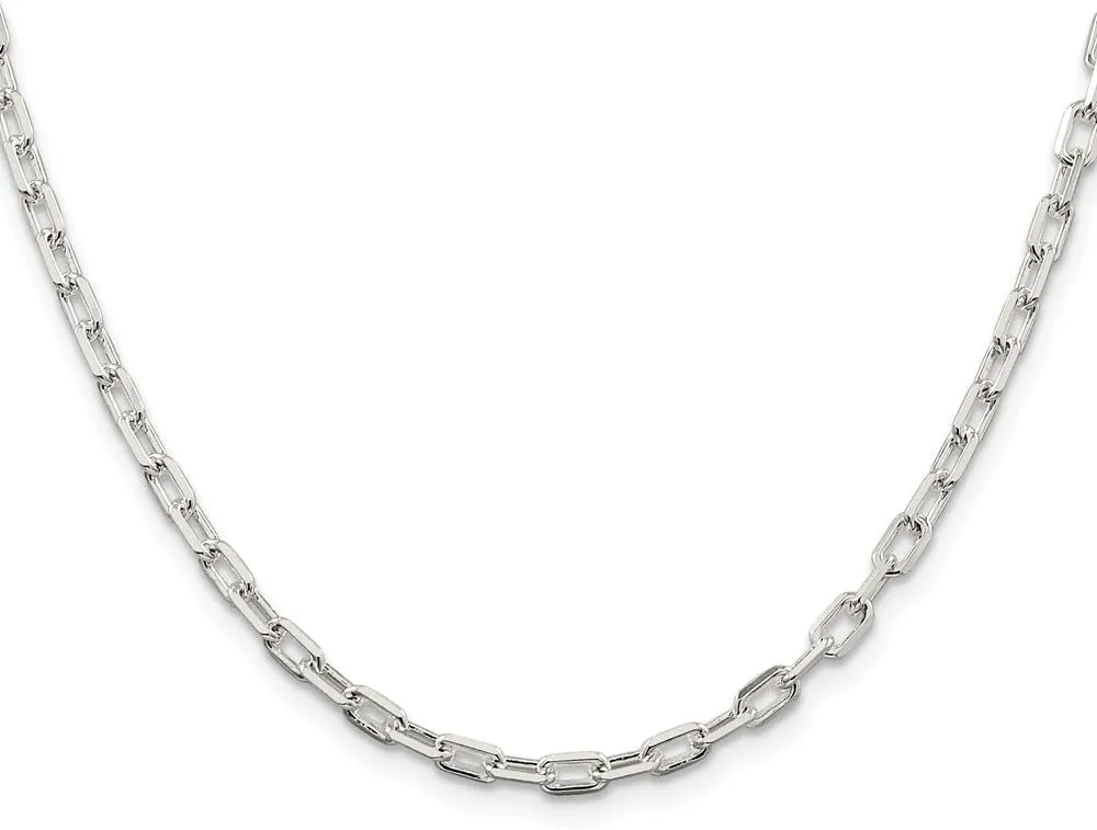 18" to 24 Sterling Silver lip carver rhinoceros studio item Rhodium-plated 3.75mm Diamond-cut Long Link Cable Chain Necklace 