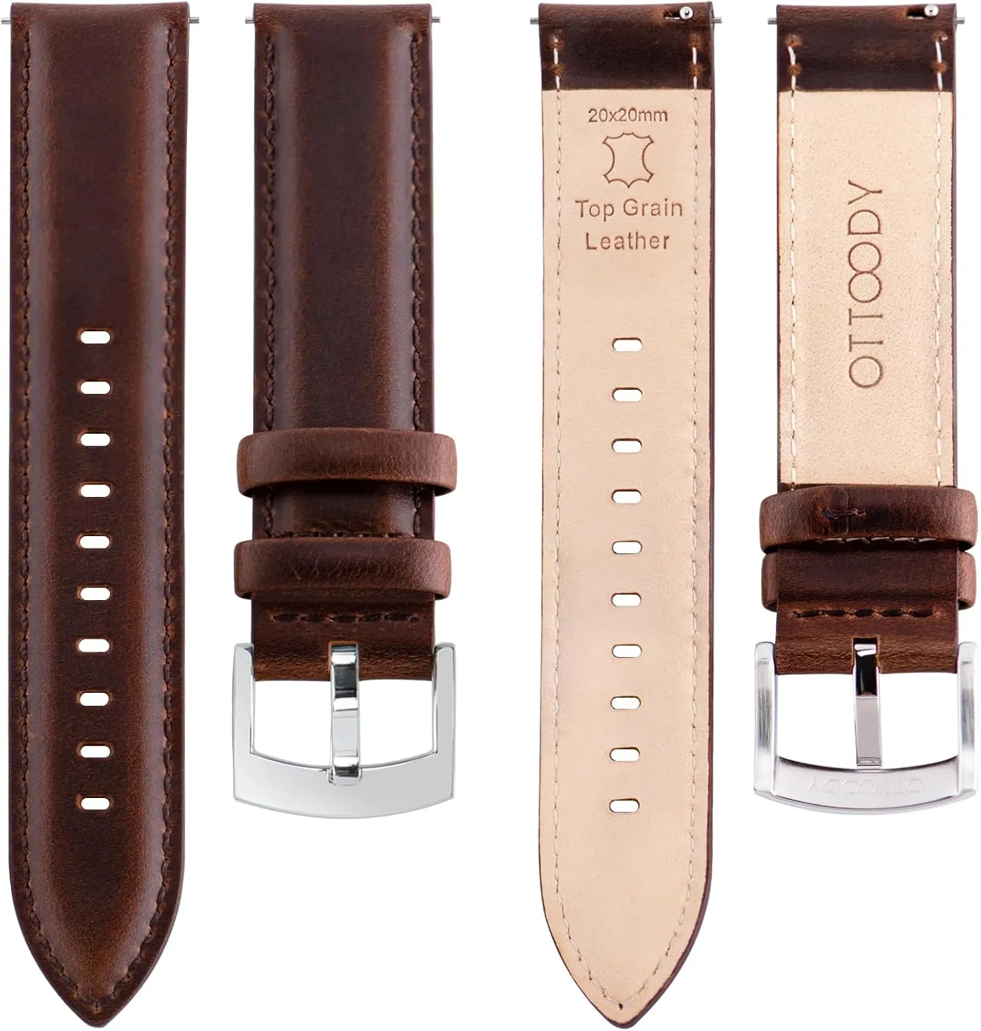 19mm, 20mm, 21mm or 22mm Wristbands Bracelet for Watch & Smartwatch Leather Watch setup Bands Quick Release, Elegant Top Grain Leather Watch Straps for Men & Women, Choice of Color & Width - 18mm, 