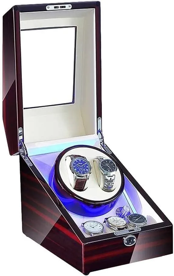 2 3 Slots, AC & Battery Powered(White) Automatic Watch Winder with LED Light, Quiet linear Motor, en Storage Box, 