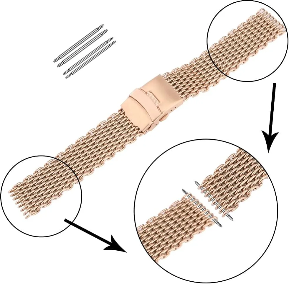 20Mm 22Mm 24Mm Black/Blue/Rose Gold Stainless Steel retrospective Mesh Wrist Watch Band Fashion Men Quartz Watch Band, Watch Band Replacement Watch Straps, 18Mm 