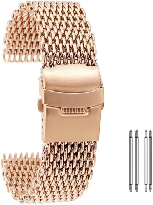20Mm 22Mm 24Mm Black/Blue/Rose Gold Stainless Steel retrospective Mesh Wrist Watch Band Fashion Men Quartz Watch Band, Watch Band Replacement Watch Straps, 18Mm 