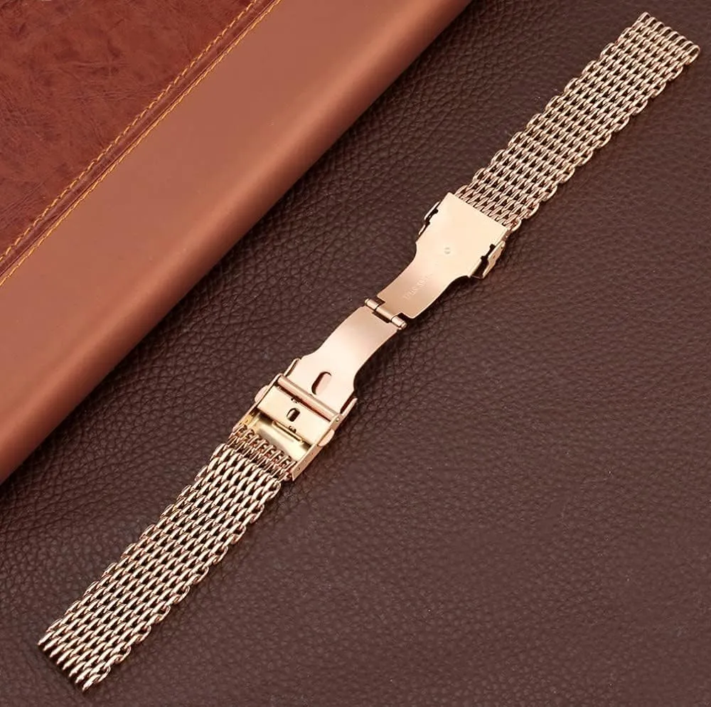 20Mm 22Mm 24Mm Black/Blue/Rose Gold Stainless Steel retrospective Mesh Wrist Watch Band Fashion Men Quartz Watch Band, Watch Band Replacement Watch Straps, 18Mm 