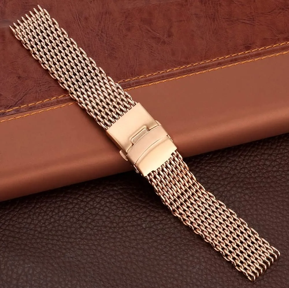20Mm 22Mm 24Mm Black/Blue/Rose Gold Stainless Steel retrospective Mesh Wrist Watch Band Fashion Men Quartz Watch Band, Watch Band Replacement Watch Straps, 18Mm 