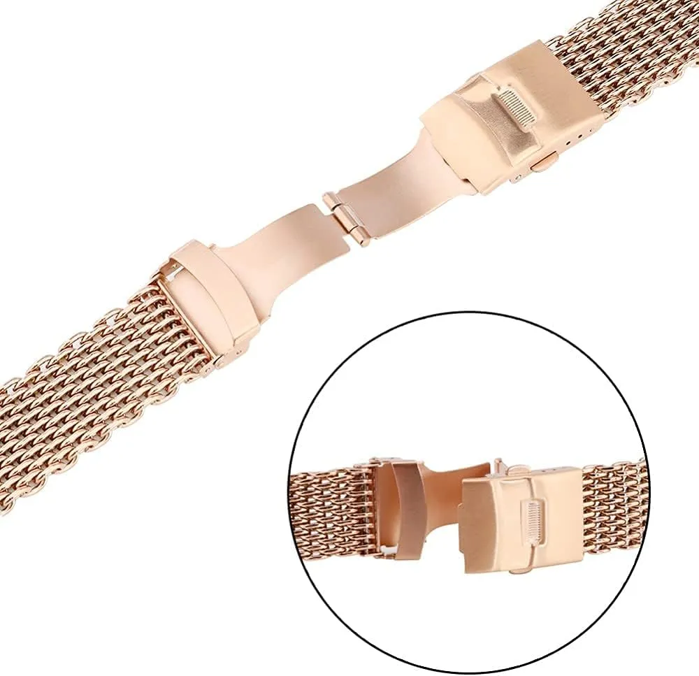 20Mm 22Mm 24Mm Black/Blue/Rose Gold Stainless Steel retrospective Mesh Wrist Watch Band Fashion Men Quartz Watch Band, Watch Band Replacement Watch Straps, 18Mm 