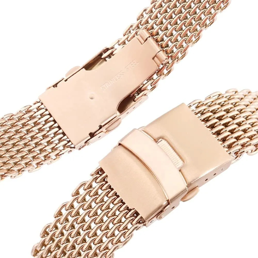 20Mm 22Mm 24Mm Black/Blue/Rose Gold Stainless Steel retrospective Mesh Wrist Watch Band Fashion Men Quartz Watch Band, Watch Band Replacement Watch Straps, 18Mm 