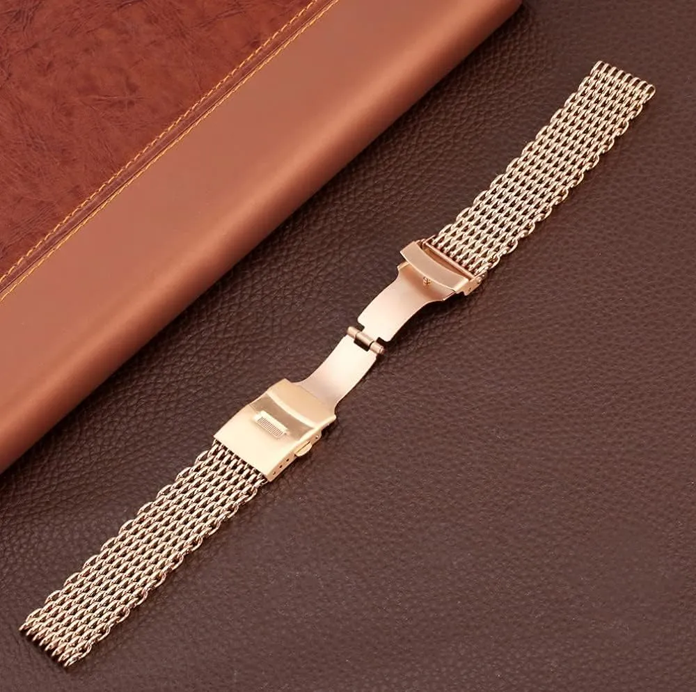 20Mm 22Mm 24Mm Black/Blue/Rose Gold Stainless Steel retrospective Mesh Wrist Watch Band Fashion Men Quartz Watch Band, Watch Band Replacement Watch Straps, 18Mm 