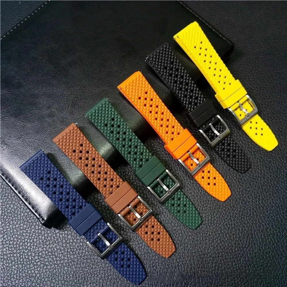 20mm 22mm Watches Band Diving snap parasite remnant Waterproof Bracelet Black(Green-Silver Buckle,18mm) Premium-Grade Tropical Rubber Watch Strap 18mm 