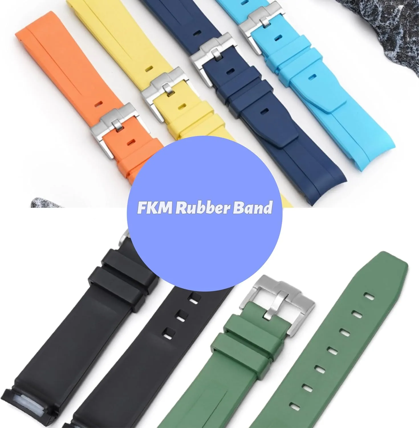 20mm Rubber Watch Band For Rolex Watches 20mm FKM Rubber Band For store foundry item Rolex Watches, Curved End 