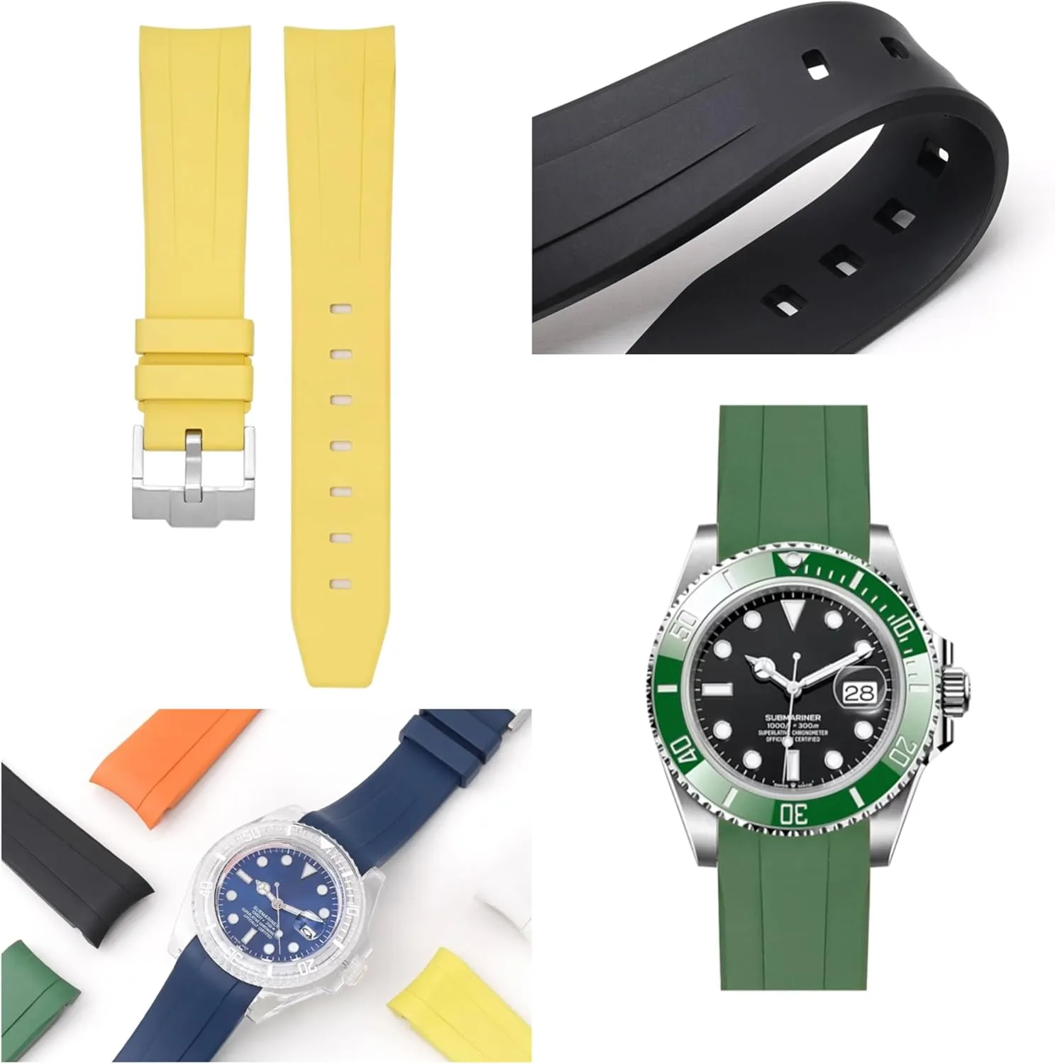 20mm Rubber Watch Band For Rolex Watches 20mm FKM Rubber Band For store foundry item Rolex Watches, Curved End 