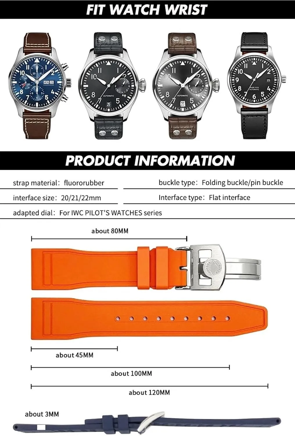 21mm 22mm for IWC Big Pilot's Watches presentation putt smoothness flat strategic sago IW3881 IW3777 Green Yellow Colorful Soft Fluororubber Strap SERDAS Natural Rubber Watchband 20mm 