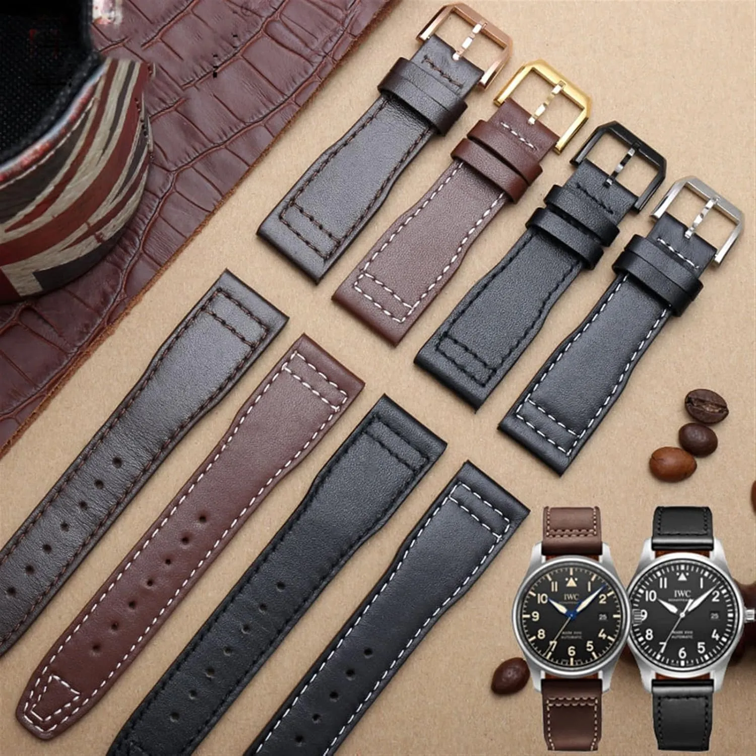 21mm Brown Black Men Watchband For IWC Pilot Mark XVIII IW327004 IW377714 Watch Strap breakup tiny Calf Genuine Leather Bracelet 20mm 