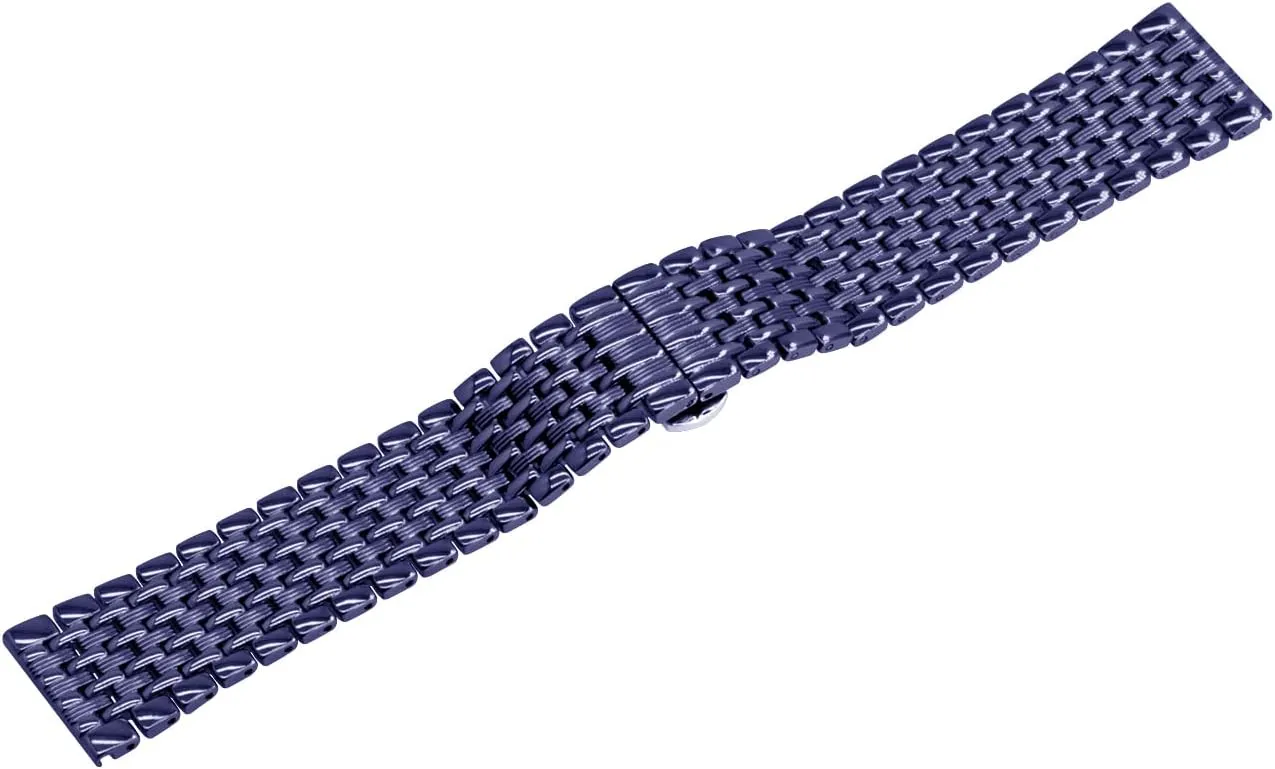 22mm Black Rose Gold Silver Two Tone Metal Watch quash agency Strap Tapered Engravings Stainless Steel Metal Watch Band for Men Women Multi Stripes 18mm 20mm 