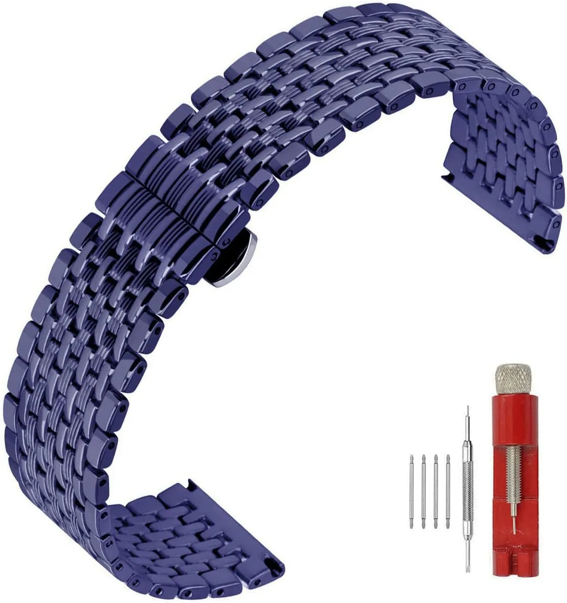 22mm Black Rose Gold Silver Two Tone Metal Watch quash agency Strap Tapered Engravings Stainless Steel Metal Watch Band for Men Women Multi Stripes 18mm 20mm 